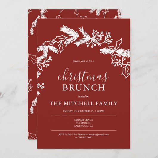 Kerstmis Brunch Pine Berry Wreath Red Kaart (Voorkant / Achterkant)