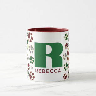 Kerstmis Buffalo Plaid Hond Poot Monogram Mok