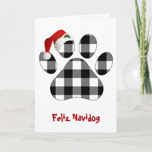 Kerstmis Buffalo Plaid Hond Pootafdruk en Hoed Kaart