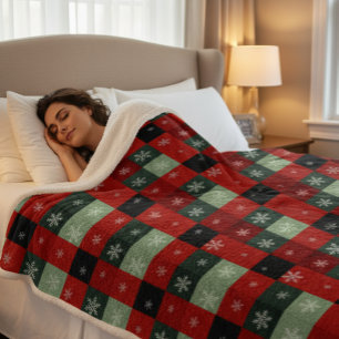 Kerstmis Buffalo Plaid Sneeuwvlokken Rood Groen Sherpa Deken