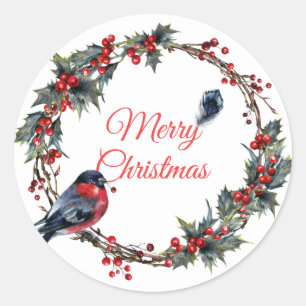 Kerstmis Bulfinch Bes Mistletoe Kerstkrans Ronde Sticker