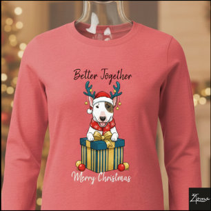 Kerstmis Bull Terrier Rendier Cadeau Grafisch Tri-Blend Shirt