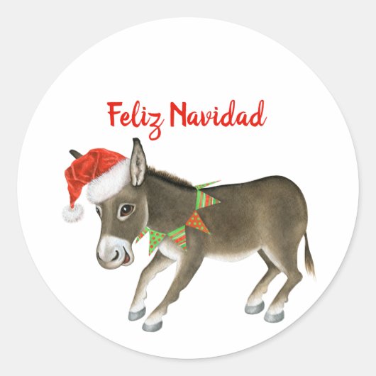 Kerstmis Burro Feliz Navidad  Ronde Sticker (Voorkant)
