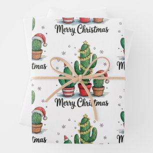 Kerstmis Cactus Boom Festieve Kerstlichten Inpakpapier Vel