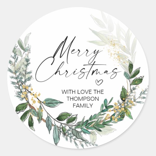 Kerstmis Cadeaubon Label Groene Krans Sticker (Voorkant)