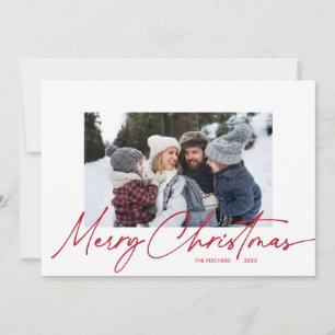 Kerstmis Calligrafie Script Eenvoudig 3 Foto Feestdagenkaart