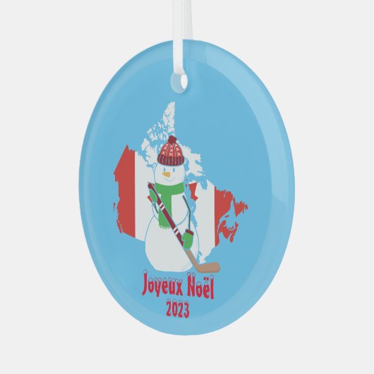 Kerstmis Canadese Vlag Sneeuwman Glas Ornament (Voorkant links)