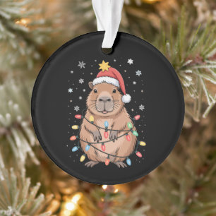 Kerstmis Capybara Met Kerstman Hoed Kerst Lichtjes Ornament