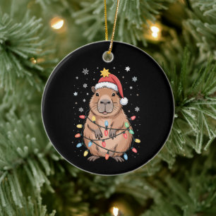 Kerstmis Capybara Met Kerstman Hoed Xmas Lichten B Keramisch Ornament