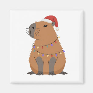 Kerstmis Capybara Met Kerstman Hoed Xmas Lichten Magneet