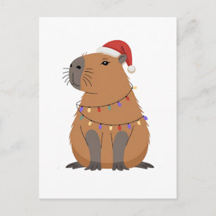 Kerstmis Capybara Met Sinterklaas Hoed Xmas Lichte Feestdagenkaart