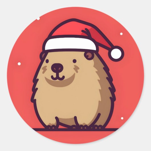 Kerstmis Capybara sneeuw Ronde Sticker (Voorkant)