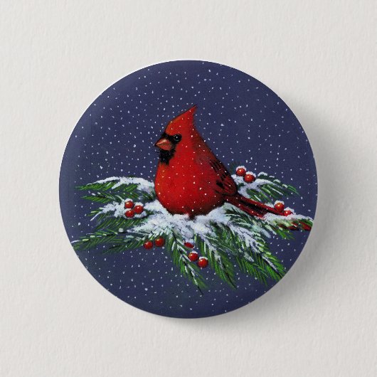 KERSTMIS: CARDINAL: BIRD: KUNST RONDE BUTTON 5,7 CM (Voorkant)