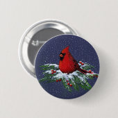 KERSTMIS: CARDINAL: BIRD: KUNST RONDE BUTTON 5,7 CM (Voorkant /achterkant)