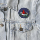 KERSTMIS: CARDINAL: BIRD: KUNST RONDE BUTTON 5,7 CM (In situ)