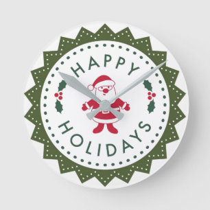 Kerstmis Cartoon Santa Prettige feestdagen Ronde Klok
