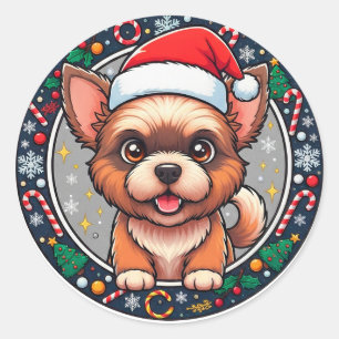 Kerstmis Cartooneske Hond Ronde Sticker