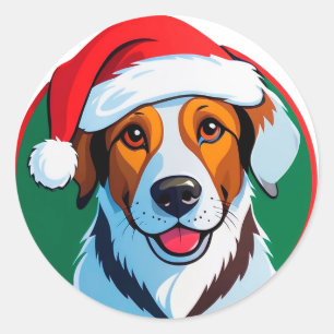 Kerstmis Cartooneske Hond Ronde Sticker