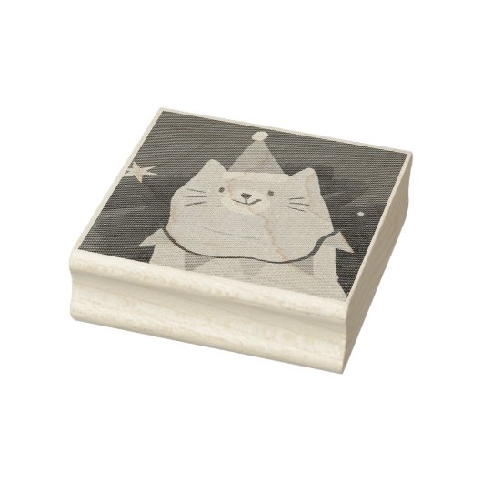 KERSTMIS CAT Hout Art Stamp Rubberstempel (Stempel)