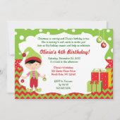 Kerstmis Chevron Boy Elf Birthday Uitnodiging (Voorkant)