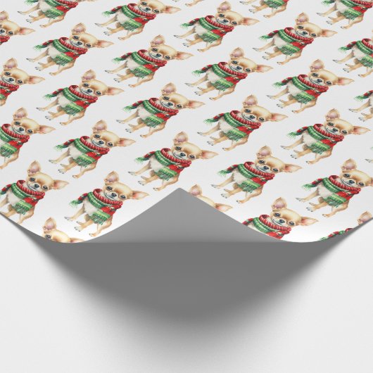 Kerstmis Chihuahua met wintersjaal Cadeaupapier (Hoek)