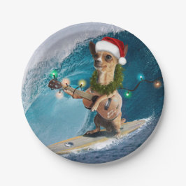 Kerstmis Chihuahua Surfing Papieren Bordje