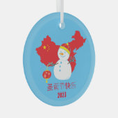 Kerstmis Chinese vlag Sneeuwman Glas Ornament (Voorkant Rechts)