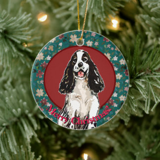 Kerstmis cockerspaniël bloemstuk keramisch ornament