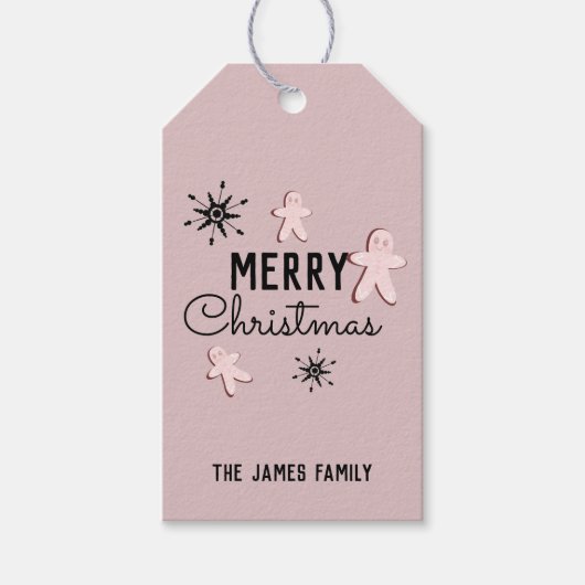 Kerstmis Cookie Gingerbread Roze   Cadeaulabel (Voorkant)