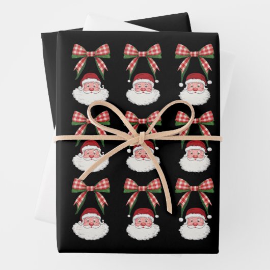 Kerstmis Coquette Bow Santa Xmas Retro Inpakpapier Vel (In situ)