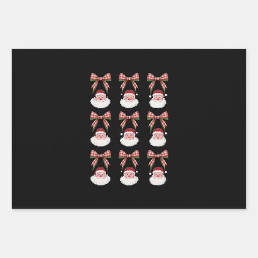 Kerstmis Coquette Bow Santa  Xmas Retro Inpakpapier Vel (Voorkant)