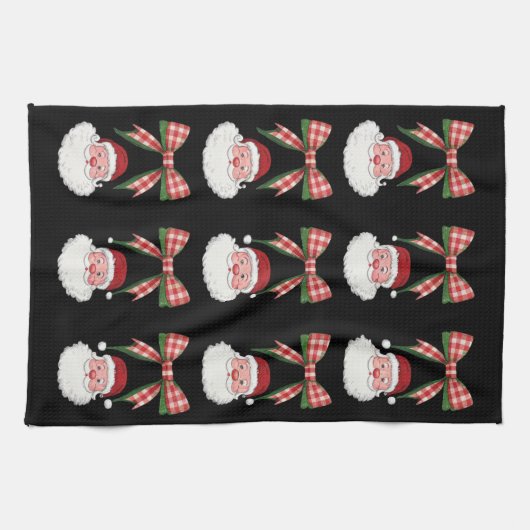 Kerstmis Coquette Bow Santa Xmas Retro Theedoek (Horizontaal)