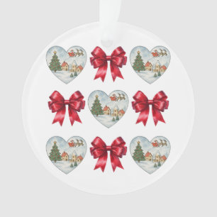Kerstmis Coquette Hart en Strikken Patroon Ornament