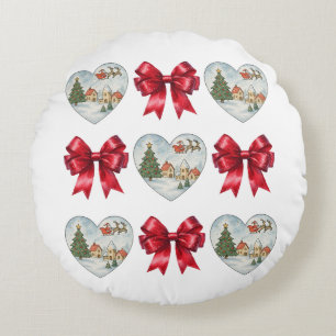 Kerstmis Coquette Hart en Strikken Patroon Rond Kussen