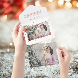 Kerstmis Coquette Strik, Lint Frame 1 Foto All In One Uitnodiging