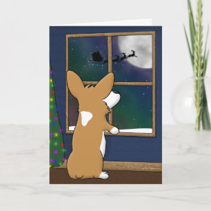 Kerstmis Corgi bij de Kerstkaart van het Venster Feestdagen Kaart