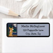 Kerstmis Corgi bij Venster Etiket (Insitu)