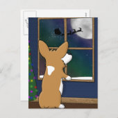 Kerstmis Corgi bij Venster Feestdagenkaart (Voorkant / Achterkant)