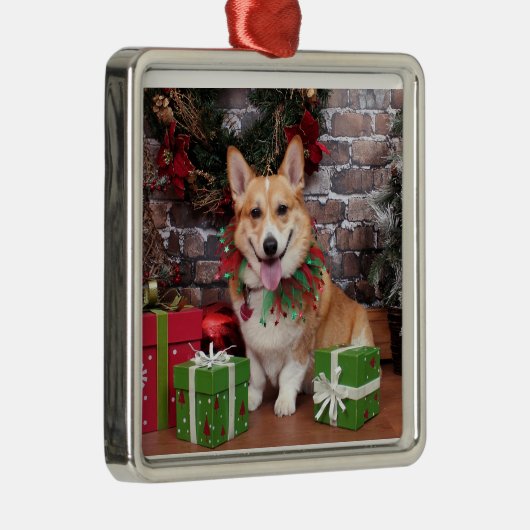 Kerstmis - Corgi - Cal Metalen Ornament (Rechts)