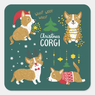 Kerstmis Corgi Wof Wof Wof Vierkante Sticker