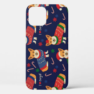 Kerstmis Corgis: feestelijke  illustratie. iPhone 12 Hoesje