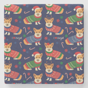 Kerstmis Corgis: feestelijke illustratie. Stenen Onderzetter