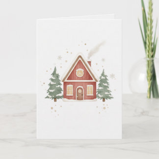 Kerstmis Cottage Kaart Gezellige Winterhuis