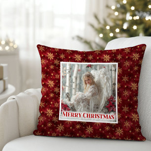 Kerstmis Cozy Angel Poinsettia Rood Goud Festief Kussen