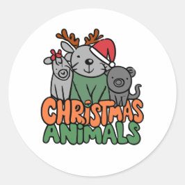 Kerstmis Critter Vrienden Feestelijke Bijeenkomst Ronde Sticker