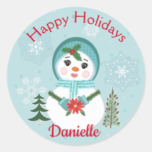 Kerstmis Custom Jolly Sneeuwvrouw Ronde Sticker