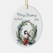 Kerstmis Custom Vriend Chickadee Vogelkrans Keramisch Ornament (Rechts)