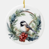 Kerstmis Custom Vriend Chickadee Vogelkrans Keramisch Ornament (Achterkant)