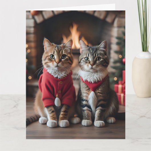 KERSTMIS CUTE KAT Wenskaart Kaart (Voorkant)