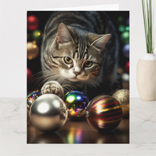 KERSTMIS CUTE TABBY KAT Kaart (Voorkant)